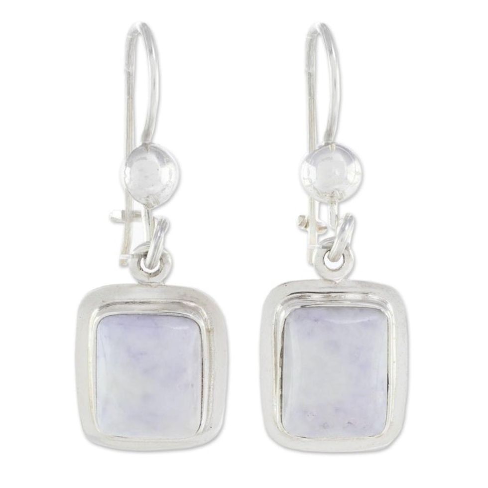 Fair Trade Lilac Jade and Silver Modern Earrings 'Maya Lilac'