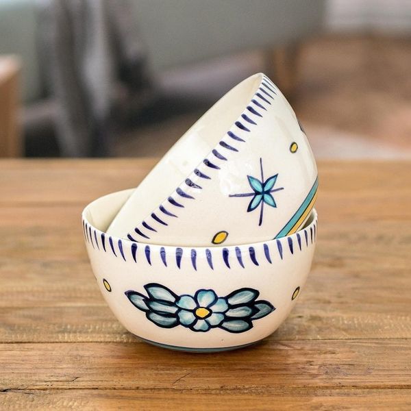 Alternate image for Artisan Crafted Ceramic Bowls with Floral Motif Pair Bermuda Star