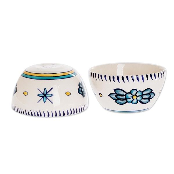 Alternate image for Artisan Crafted Ceramic Bowls with Floral Motif Pair Bermuda Star