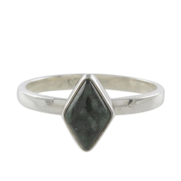 Alternate image for Rhombus Dark Green Jade Single Stone Ring from Guatemala Love Rhombus in Dark Green