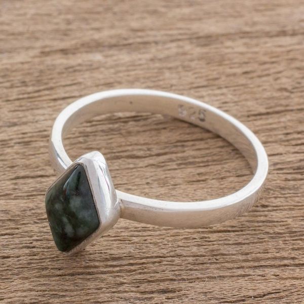 Alternate image for Rhombus Dark Green Jade Single Stone Ring from Guatemala Love Rhombus in Dark Green
