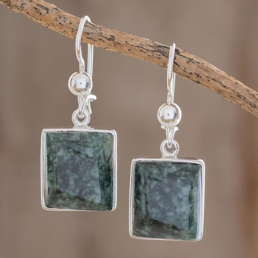 Handmade Sterling Silver Dangle Jade Earrings 'Love Immortal'