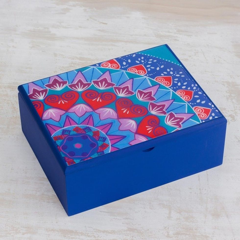 Decoupage Wood Tea Box in Blue from Costa Rica 'Blue Delight'