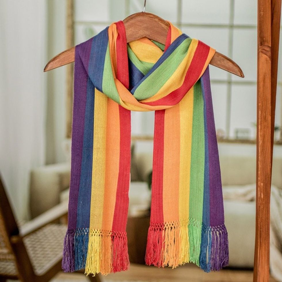 Hand Woven Rayon Scarf 'Solola Rainbow'