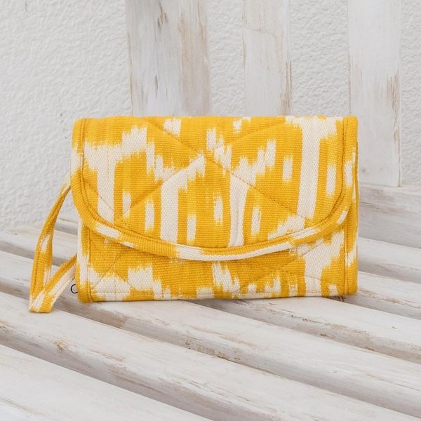 Alternate image for Hand Woven Central American Yellow Cotton Wristlet Bag Maya Sunlight