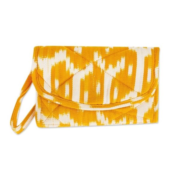 Alternate image for Hand Woven Central American Yellow Cotton Wristlet Bag Maya Sunlight