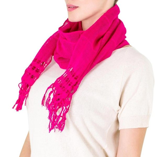 Alternate image for Handwoven Fringed Cotton Scarf in Cerise from NIcaragua Sweet Femininity in Cerise