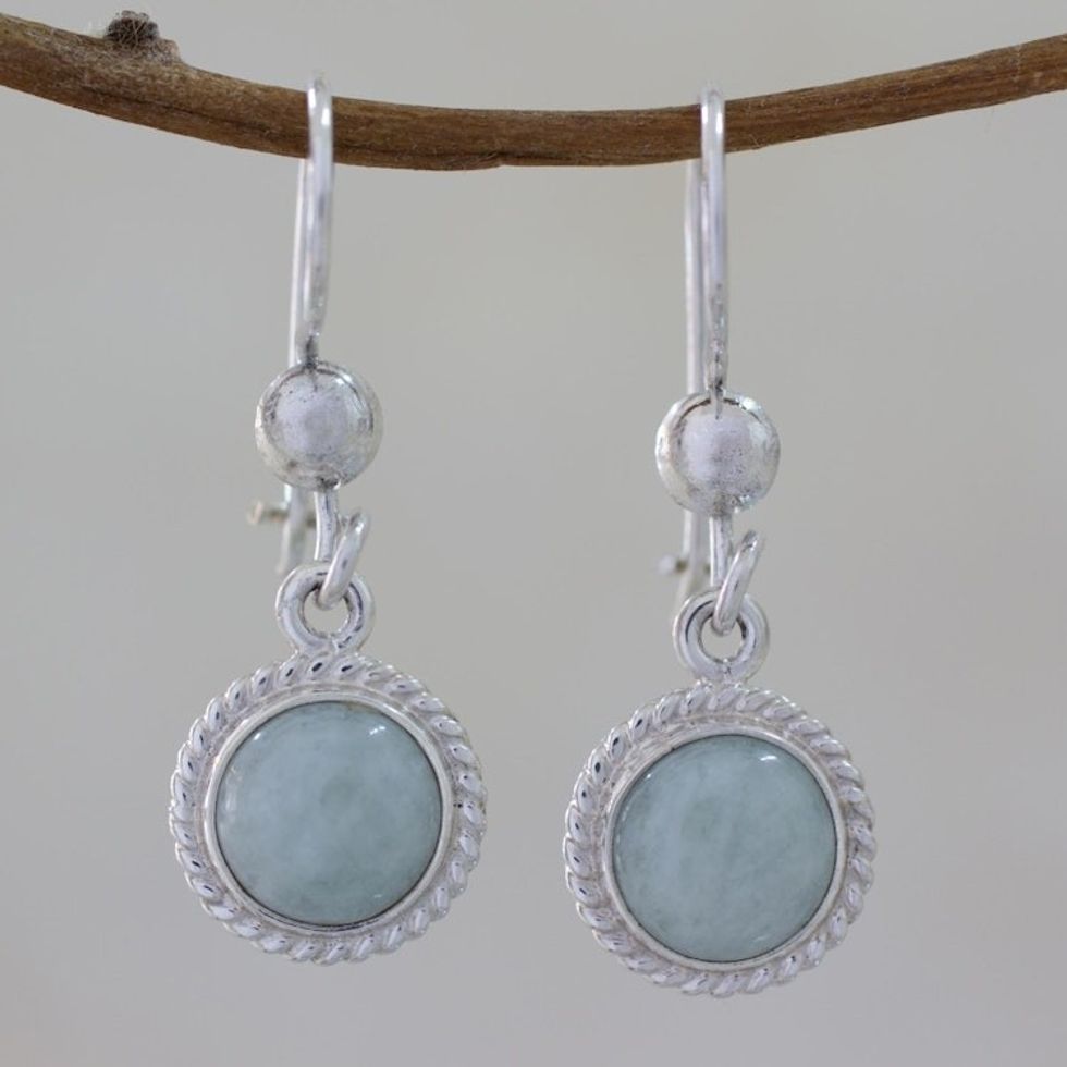 Guatemala Light Green Jade Sterling Silver Dangle Earrings 'Green Apple'