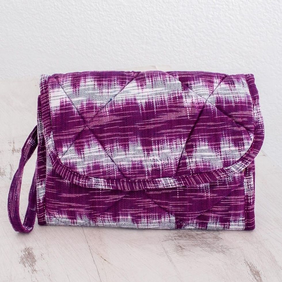 Purple Cotton Hand Woven Multi Pocket Wristlet Bag 'Amethyst Twilight'