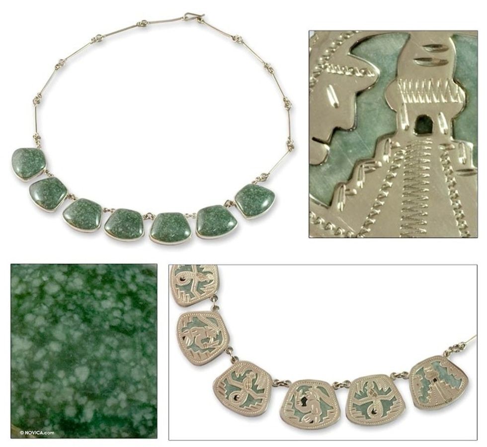 Handcrafted Sterling Silver Jade Necklace 'Maya Legends in Light Green'