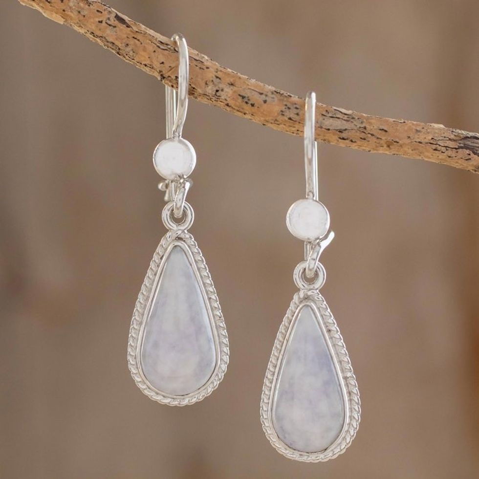 Hand Crafted Sterling Silver Lavender Jade Dangle Earrings 'Lavender Tear'