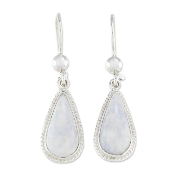 Alternate image for Hand Crafted Sterling Silver Lavender Jade Dangle Earrings Lavender Tear