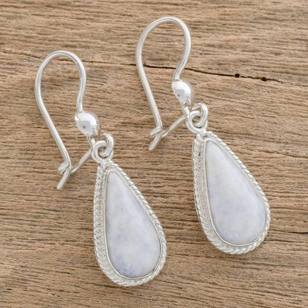 Alternate image for Hand Crafted Sterling Silver Lavender Jade Dangle Earrings Lavender Tear