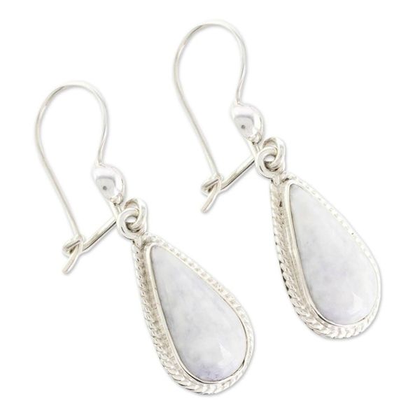 Alternate image for Hand Crafted Sterling Silver Lavender Jade Dangle Earrings Lavender Tear