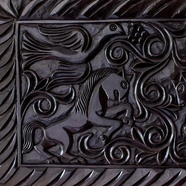 Alternate image for Artisan Crafted Wood Relief Panel Featuring Birds and Horses Equestrian Nobility