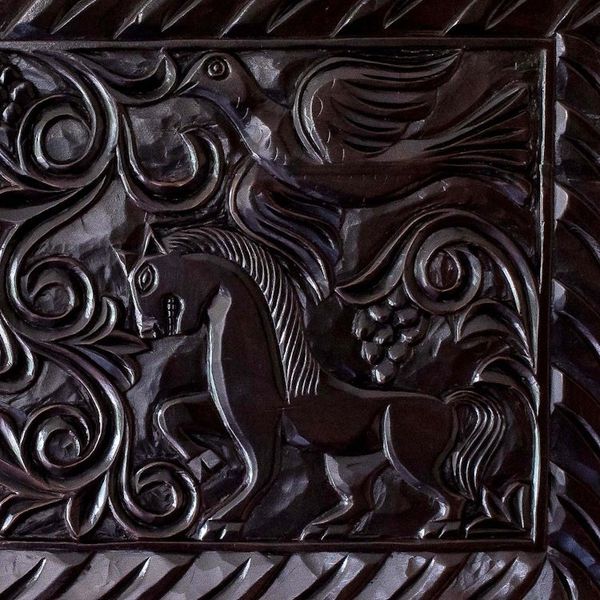 Alternate image for Artisan Crafted Wood Relief Panel Featuring Birds and Horses Equestrian Nobility