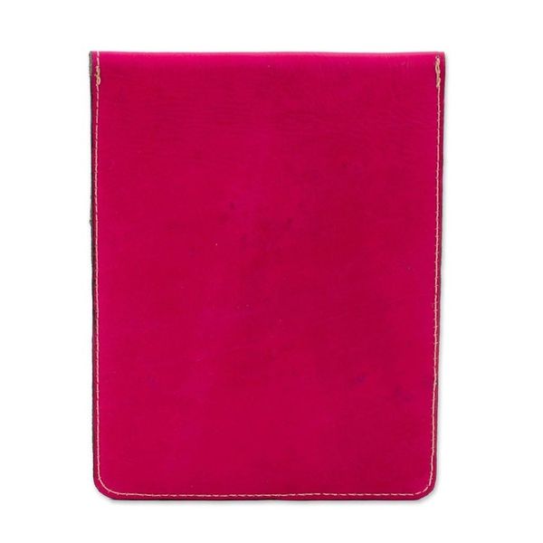 Alternate image for Handcrafted Leather Portfolio in Cerise from Nicaragua Ancient Zigzags