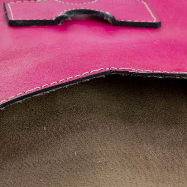 Alternate image for Handcrafted Leather Portfolio in Cerise from Nicaragua Ancient Zigzags