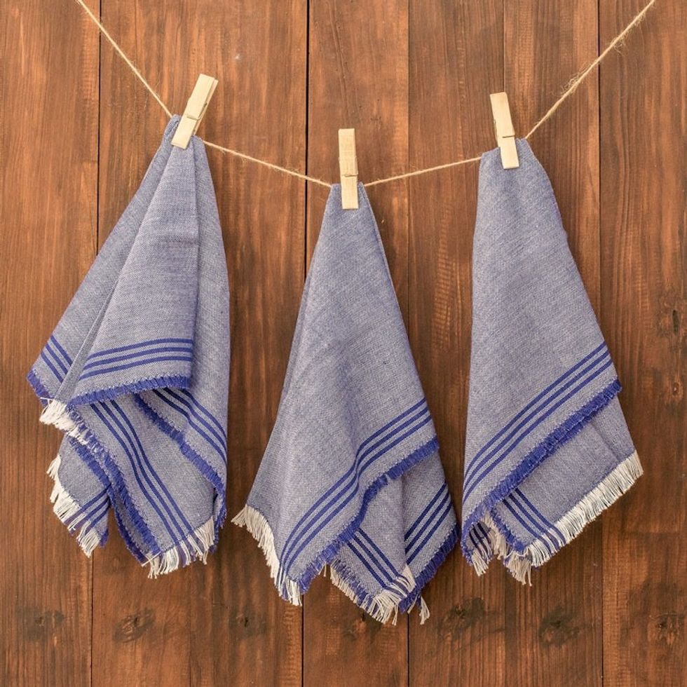 Blue 100 Cotton Napkins from Guatemala Set of 6 'Delights of Home'