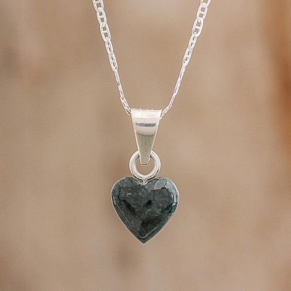 Alternate image for Jade and Sterling Silver Heart Pendant Necklace Symbol of Love