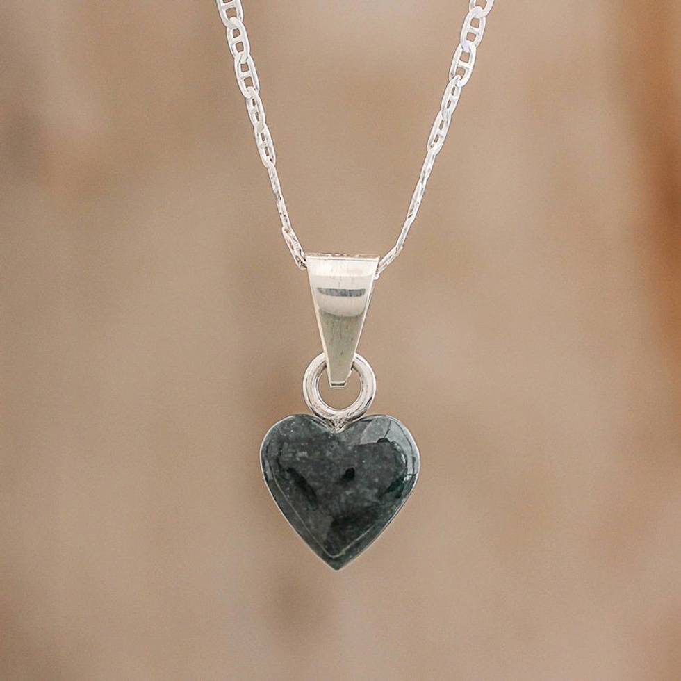 Jade and Sterling Silver Heart Pendant Necklace 'Symbol of Love'