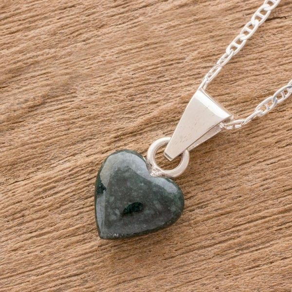 Alternate image for Jade and Sterling Silver Heart Pendant Necklace Symbol of Love