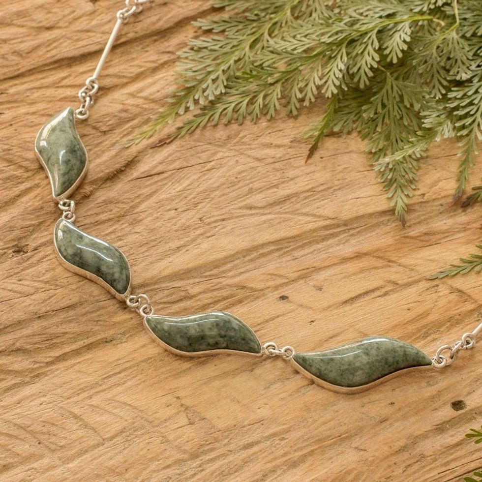 Handcrafted Sterling Silver Jade Necklace 'Floating in the Breeze'