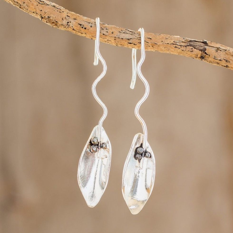 Leaf-Shaped Sterling Silver Drop Earrings from Costa Rica 'Windy Leaves'