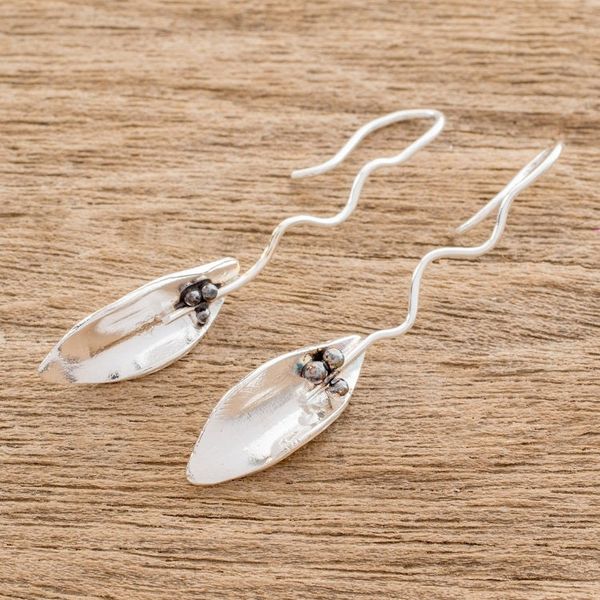 Alternate image for Leaf-Shaped Sterling Silver Drop Earrings from Costa Rica Windy Leaves