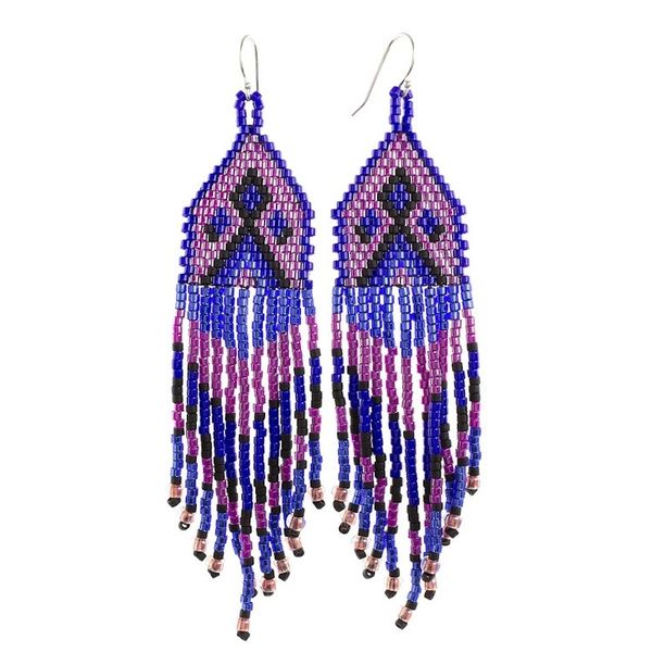 Alternate image for Blue and Purple Woven Bead Waterfall Earrings Peaks and Valleys in Purple
