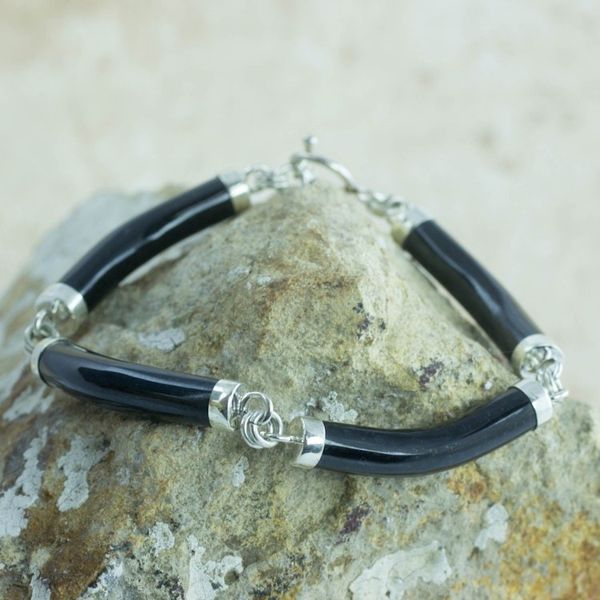 Alternate image for Artisan Crafted Black Jade and Sterling Silver Bracelet Natural Connection