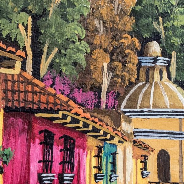 Alternate image for Guatemala Signed Oil on Canvas Painting in Yellows Calle San Francisco