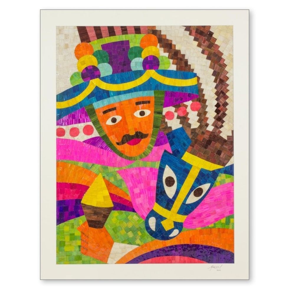 Nicaraguan Gueguense Dance Natural Fiber Collage 'Gueguense Folk Dancer'