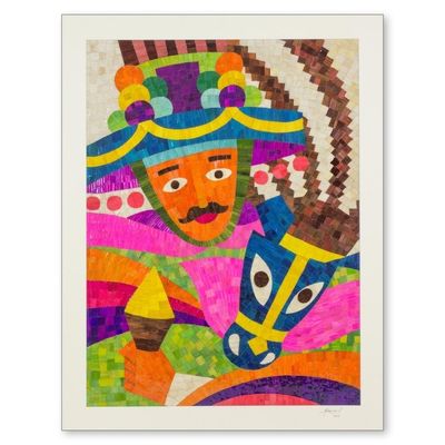 Alternate image for Nicaraguan Gueguense Dance Natural Fiber Collage Gueguense Folk Dancer
