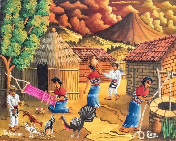 Alternate image for Colorful Oil Painting of a Village Scene in Guatemala Weaver