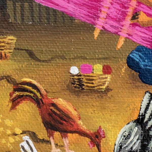 Alternate image for Colorful Oil Painting of a Village Scene in Guatemala Weaver