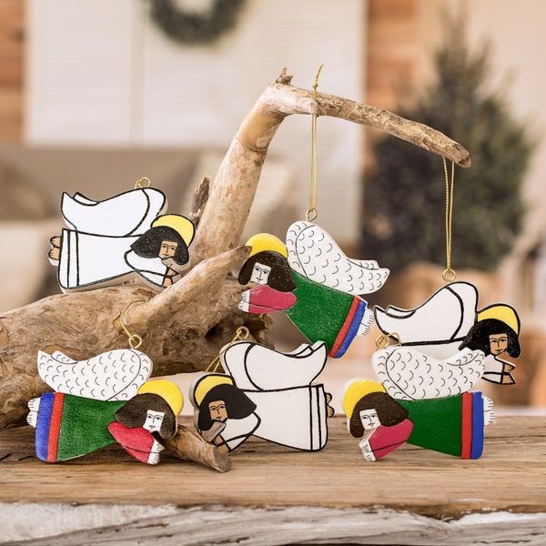 Alternate image for Pinewood ornaments Set of 6 Guardian Angels