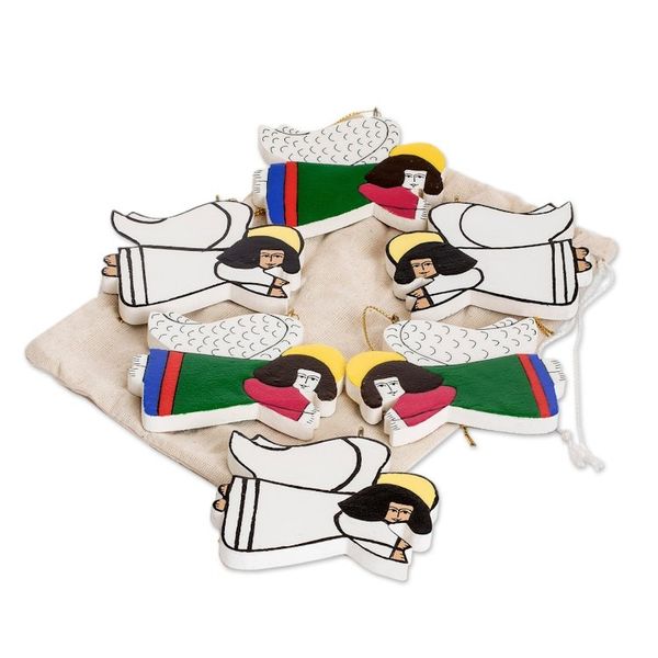 Alternate image for Pinewood ornaments Set of 6 Guardian Angels