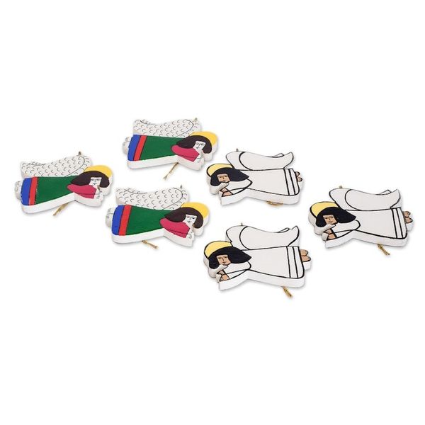 Alternate image for Pinewood ornaments Set of 6 Guardian Angels