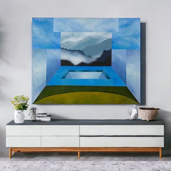 Alternate image for Costa Rican Geometric Themed Mountain Landscape Painting Cold, Cold