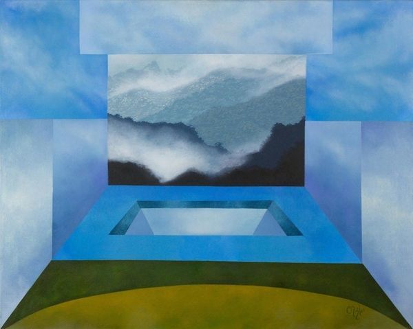 Alternate image for Costa Rican Geometric Themed Mountain Landscape Painting Cold, Cold