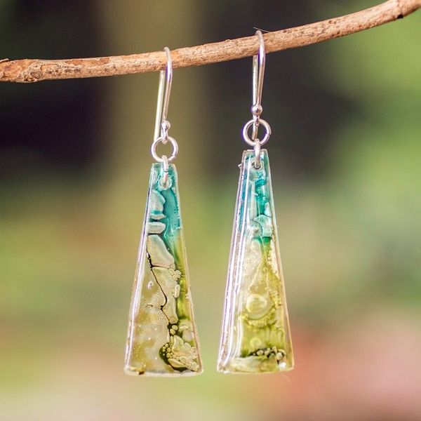 Alternate image for Recycled CD Earrings on 925 Silver Hooks Handcrafted Jewelry Peaceful Life
