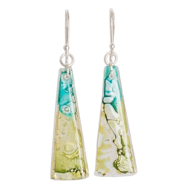 Alternate image for Recycled CD Earrings on 925 Silver Hooks Handcrafted Jewelry Peaceful Life