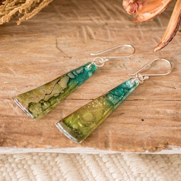 Alternate image for Recycled CD Earrings on 925 Silver Hooks Handcrafted Jewelry Peaceful Life