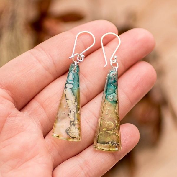 Alternate image for Recycled CD Earrings on 925 Silver Hooks Handcrafted Jewelry Peaceful Life