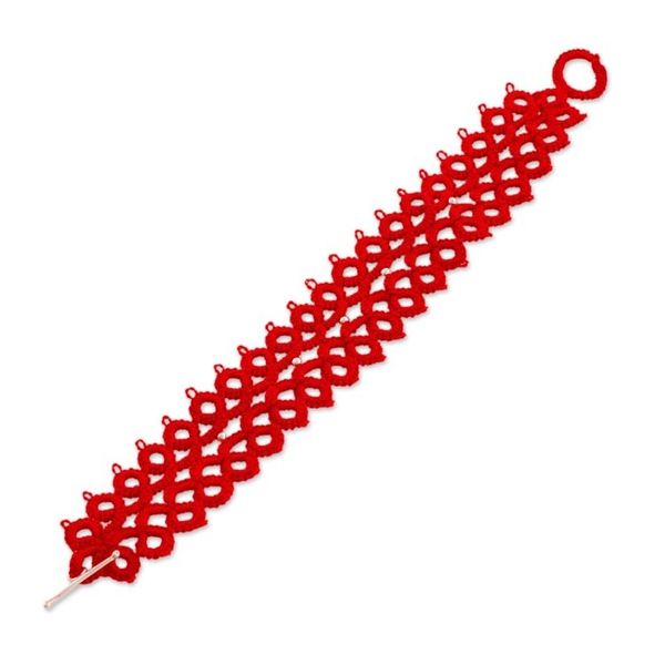 Alternate image for Hand-Tatted Wristband Bracelet in Poppy from Guatemala Tracing History in Poppy