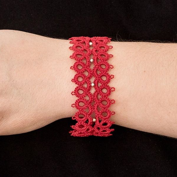 Alternate image for Hand-Tatted Wristband Bracelet in Poppy from Guatemala Tracing History in Poppy