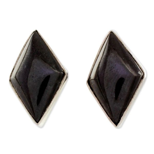 Alternate image for Modern Guatemalan Black Jade Post Earrings Midnight Maya Diamond