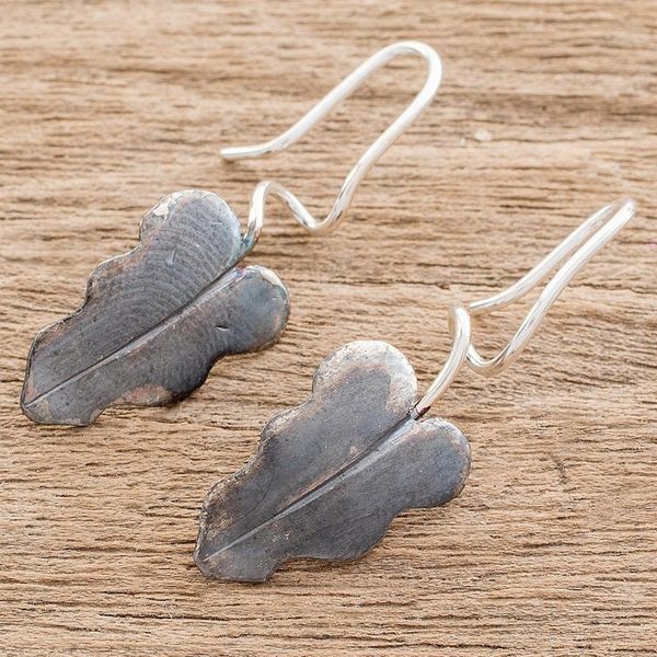 Alternate image for Oxidized Sterling Silver Leaf Earrings from Costa Rica Dark Twisting Leaves