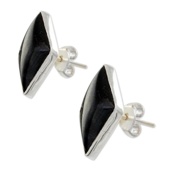 Alternate image for Modern Guatemalan Black Jade Post Earrings Midnight Maya Diamond